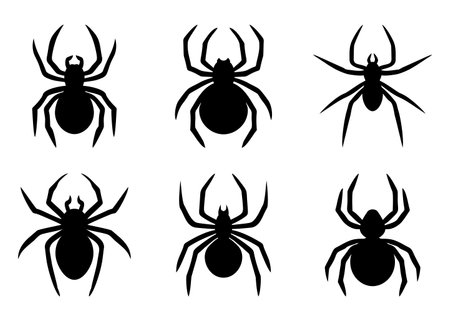 Set of black spider icons. Spider silhouette collection isolated on white background. Vector illustrationのイラスト素材