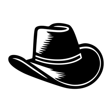 Cowboy hat black icon isolated on white background. Brown sheriff headdress. Wild west element. Vector illustrationのイラスト素材