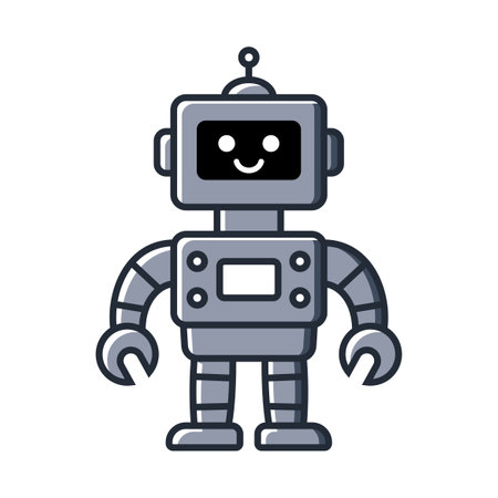 Happy funny cartoon childish robot line icon. Machine technology cyborg. Futuristic humanoid character mascot. Science robotic, Android friendly character, robotic technology vector illustrationのイラスト素材