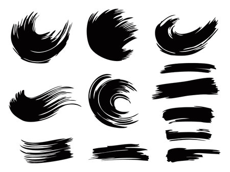 Brush strokes. Vector paintbrush set, brush strokes templates. Grunge design elements. Dirty distress texture banners. Grungy painted objects.のイラスト素材