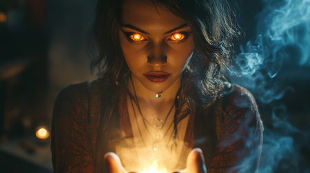 Fiery Mystic Woman with Glowing Eyesの素材