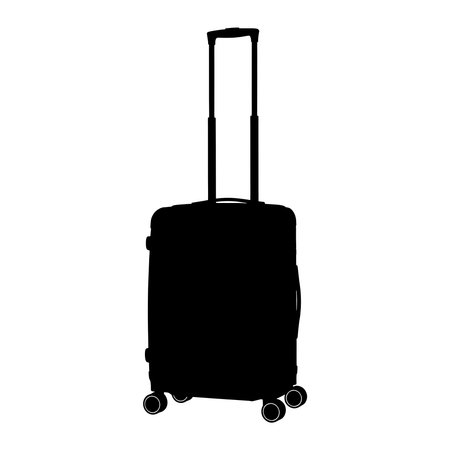 Black silhouette of a rolling suitcase with extended handle.のイラスト素材