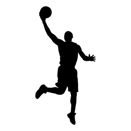 Silhouette of athletic male dunking basketballのイラスト素材
