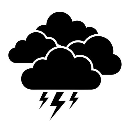 Stormy cloud icon with lightning bolts depicting severe weather.のイラスト素材