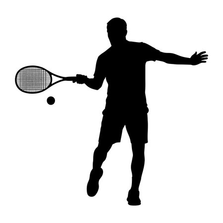 Silhouette of male tennis player preparing to hit ball.のイラスト素材