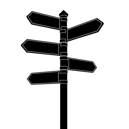 Silhouette of multi-directional street signpost on white background.のイラスト素材