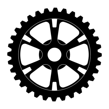 Black and white gear wheel silhouette with teeth and spokes.のイラスト素材