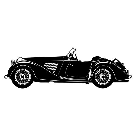 Classic black convertible roadster silhouette with vintage design elements.のイラスト素材