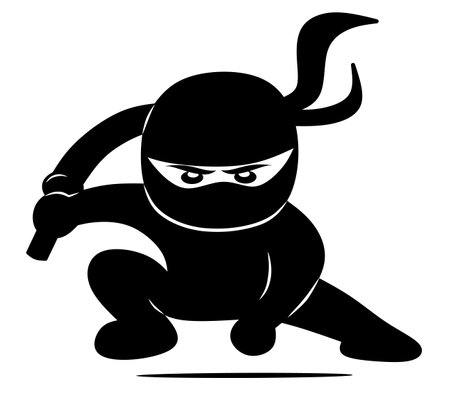 Cute Ninja black silhouette illustrationのイラスト素材