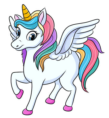 Cute Unicorn colorful cartoon illustrationのイラスト素材