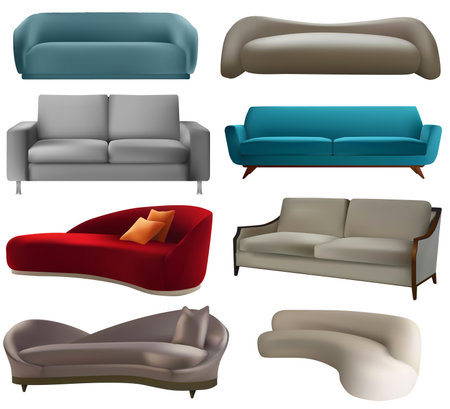 A big collection of Realistic Luxury Sofa design vector illustrationのイラスト素材