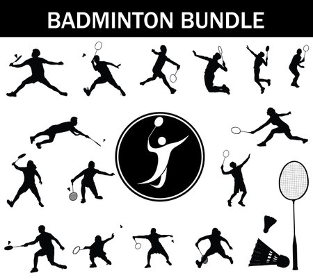 Badminton Silhouette Bundle | Collection of Badminton Players with Logo and Badminton Equipmentのイラスト素材