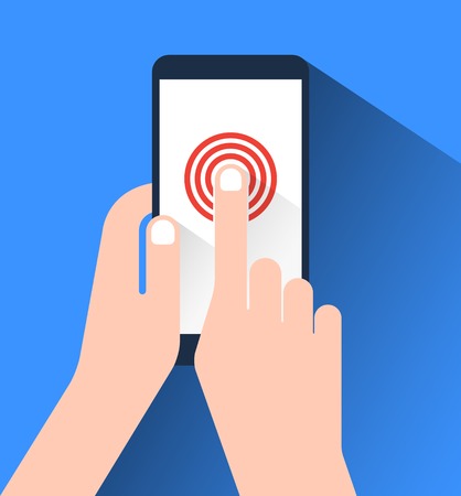 Hand holding and touching a smartphoneのイラスト素材