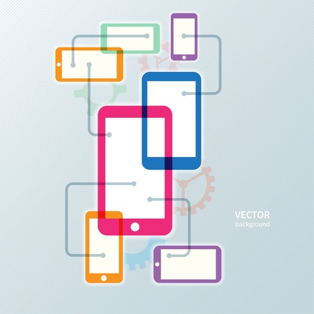 colorful cellphone smartphone and gear icon backgroundのイラスト素材