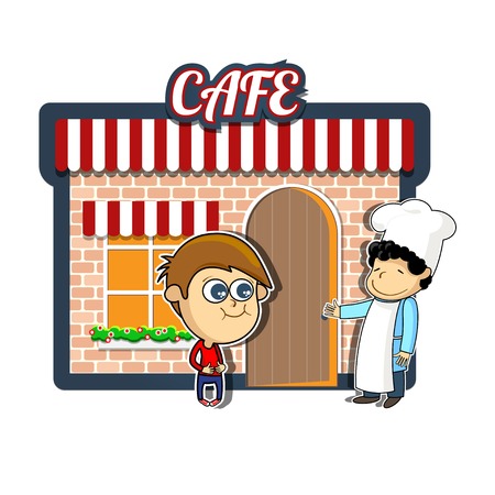 Vintage cartoon cafe illustrationのイラスト素材
