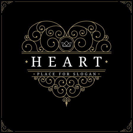Heart vintage luxury logo template with flourishes elegant calligraphic ornamental design elements. Restaurant, boutique, cafe, hotel, jewelry, heraldic identity. Wedding symbol. Vector illustrationのイラスト素材