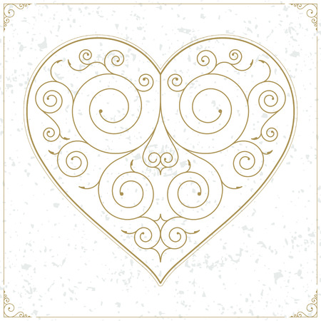 Vintage heart luxury logo, sign or symbol with floral elegant calligraphic ornamental elements. Valentines day, love, wedding symbol. Vector illustrationのイラスト素材