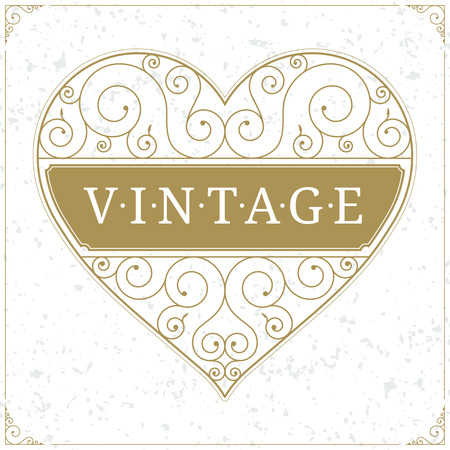 Vintage heart luxury logo template with floral elegant calligraphic ornamental elements. Line art victorian retro frame. Valentines day, love, wedding symbol. Vector backgroundのイラスト素材