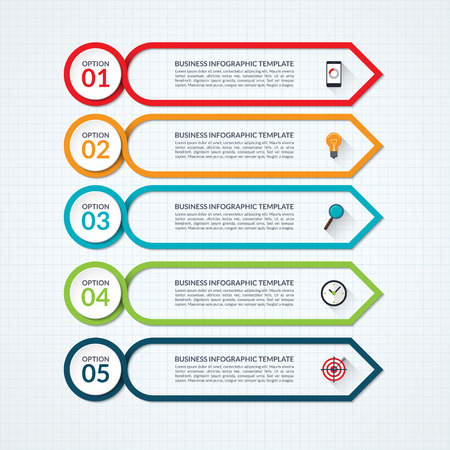 Infographic arrow design template with 5 options, steps, parts, processes. what can be used for diagram, graph chart, report, plan, strategy, data visualisation, web designのイラスト素材