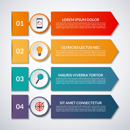 Infographic options banner with arrows and circle design elements. Vector template with 4 steps, parts.のイラスト素材