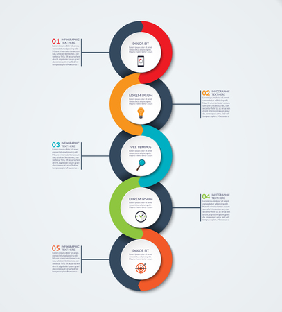 Abstract infographic template. Business concept with 5 options, steps, parts, circles. Vector banner for timeline infographics, workflow layout, diagram chart, annual report, presentation, web designのイラスト素材
