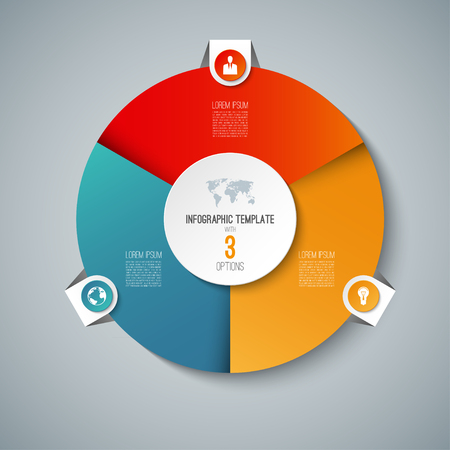 Infographic pie chart circle template with 3 options. Can be used as cycle diagram, graph, web banner, workflow layoutのイラスト素材