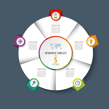 Infographic pie chart circle with 5 options.のイラスト素材