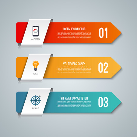 Arrow infographic elements. Business concept with 3 options. Vector illustration. Can be used for workflow layout, diagram, step by step infographics, graph, web design.のイラスト素材