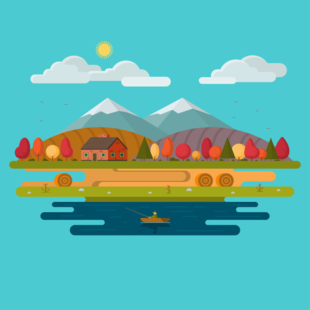 Autumn landscape. Flat design vector illustrationのイラスト素材