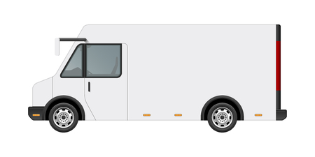 White food truck vector mock up template. Side view of realistic modern delivery service vehicle isolated on white background. Can be used for branding, logo placement, advertisingのイラスト素材