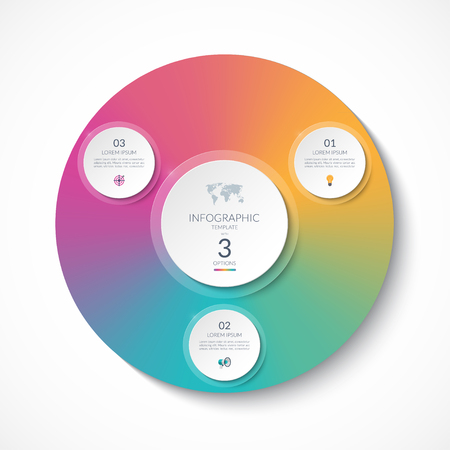 Infographic template with 3 circles, options, steps, parts. Can be used for diagram, chart, graph, brochure, annual report, business presentationのイラスト素材