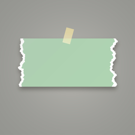 Piece of green paper with torn edges attached with adhesive tape. Vector illustrationのイラスト素材