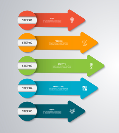 Vector arrows for infographic diagram, graph, chart. Business concept with 5 arrows, steps, parts, options.のイラスト素材