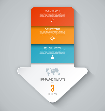 Infographic template in the form of an arrow pointing down. Business concept with 3 steps, options.のイラスト素材