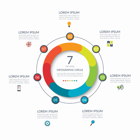 Infographic circle. 7 options, steps, parts. Business concept for diagram, graph, chart. Vector templateのイラスト素材