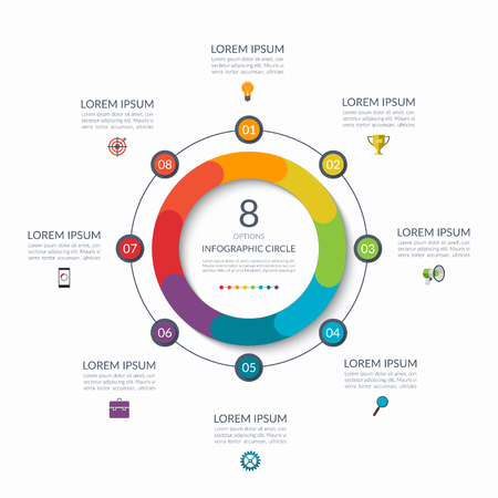 Infographic circle. 8 options, steps, parts. Business concept for diagram, graph, chart. Vector templateのイラスト素材