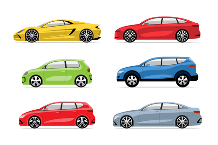 Set of modern cars in flat style isolated on whiteのイラスト素材