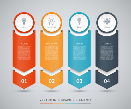 Vector infographic design template in the form of paper arrows pointing down. Can be used for web design, diagram, chart, graph, step options, business presentation.のイラスト素材