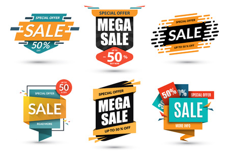 Set of sale banners. Special offer, discount and 50 percent off templates. Vector illustration.のイラスト素材