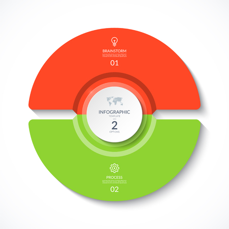 Vector infographic circle. Cycle diagram with 2 options. Round chart that can be used for report, business presentation, data visualization.のイラスト素材