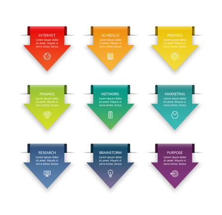 Set of downward arrows. Can be used for business infographics, brochure, web design. Vector illustrationのイラスト素材