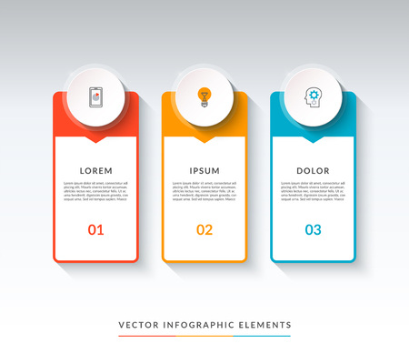 Infographic banner with 3 circles and tabs. Can be used as a diagram, graph, chart. Vector template for business infographics with place for text and iconsのイラスト素材