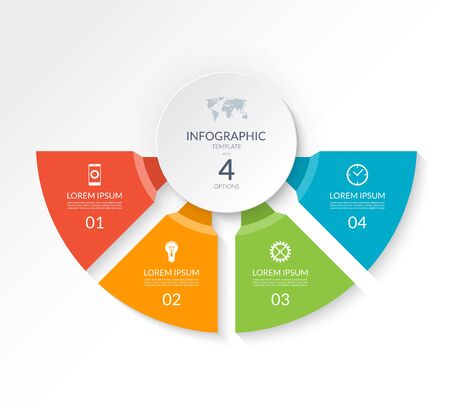 Infographic semicircle template with 4 options. Can be used as a chart, workflow layout, diagram, web banner.のイラスト素材