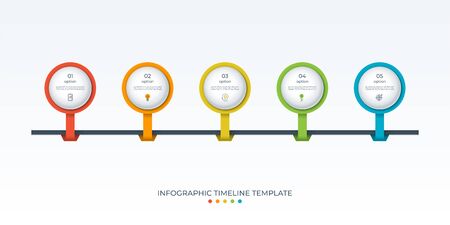 Timeline infographics with 5 options. Can be used for web, diagram, chart, info graph, annual report, brochureのイラスト素材