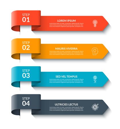 Arrow infographic design elements. Vector banner with 4 options, steps, parts. Can be used for web, diagram, graph, workflow layout, chart, report.のイラスト素材