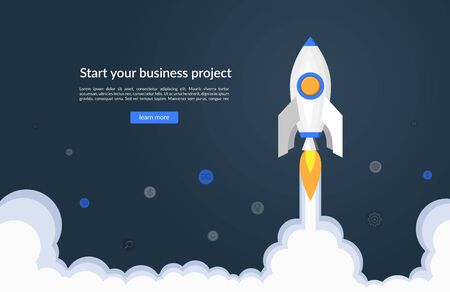 New business project startup concept. Space rocket launch. Vector illustration. Flat design styleのイラスト素材