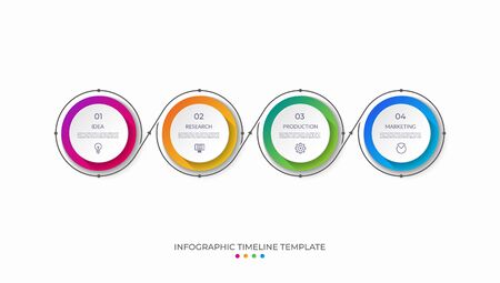 Timeline infographic template in thin line flat style. Vector banner with 4 options. Can be used for web design, diagram, chart, graph, business presentation.のイラスト素材