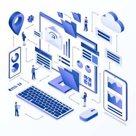 Workflow optimization isometric concept.のイラスト素材