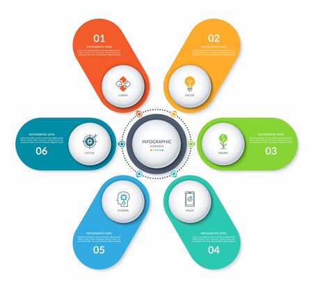 Infographic round chart with 6 options. Can be used as a diagram, graph, workflow layout, for web, report, business infographics.のイラスト素材