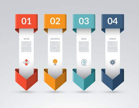 Infographic template with 4 arrows pointing down. Can be used for diagram, graph, chart, report, web design. Vector illustrationのイラスト素材